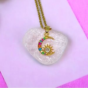 Colorful Crescent Moon and Sun Necklace